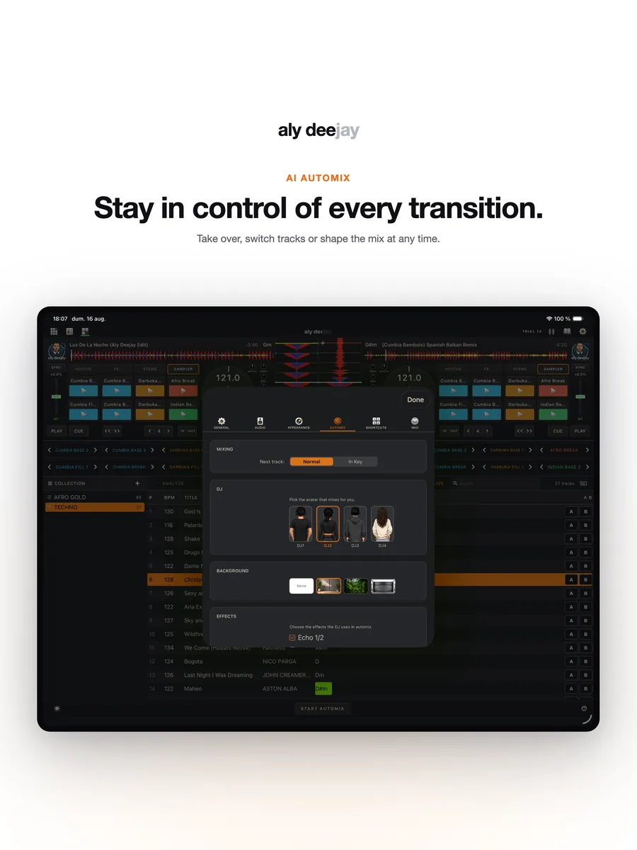 AlyDeejay Automix transition control on iPad