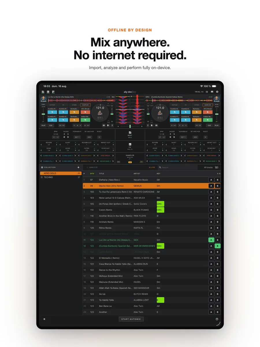 AlyDeejay offline, on-device workflow on iPad