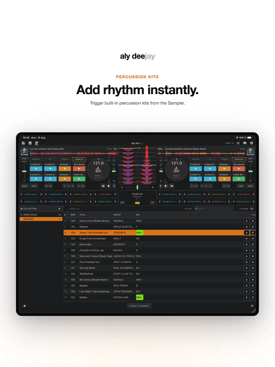 AlyDeejay sampler percussion kits on iPad