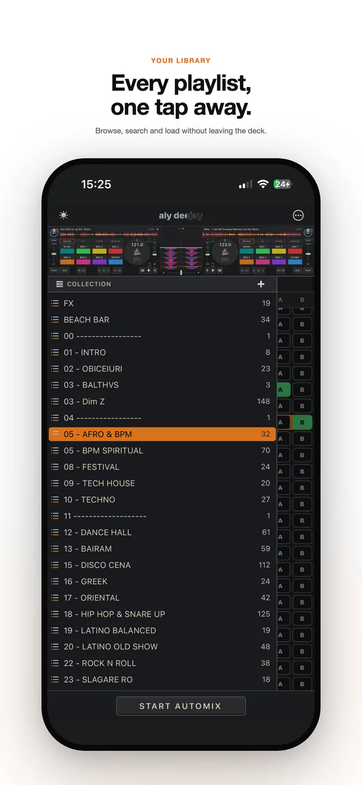 AlyDeejay playlists and library browsing on iPhone