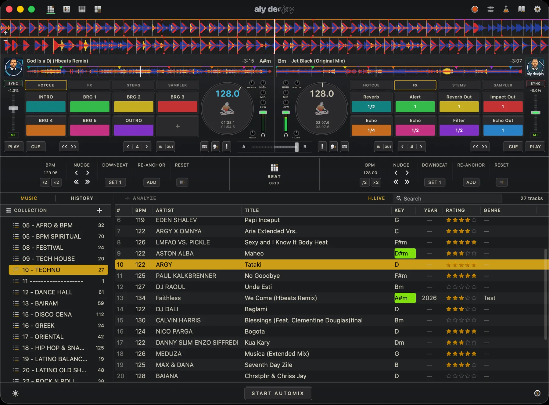 AlyDeejay complete two-deck workspace on Mac